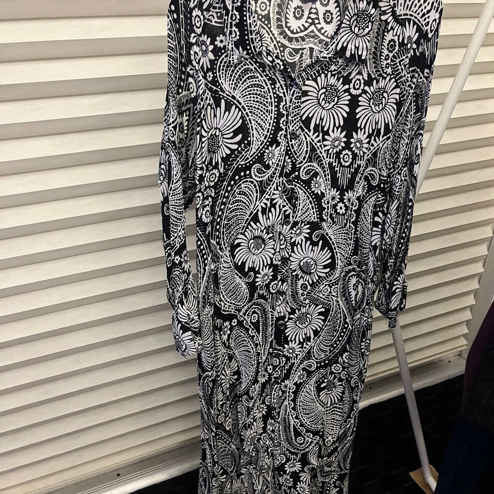 Roaman's Monochrome Paisley Floral Long Sleeve Dress